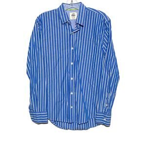 Mini Boden Long Sleeve Button Down Shirt Blue White Striped Cotton Boys 13-14 Y